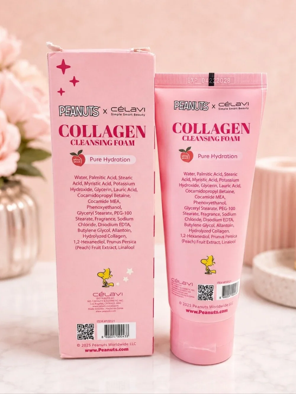 Peanuts x Célavi Snoopy Collagen Cleansing Foam White Peach Limited Edition NIB